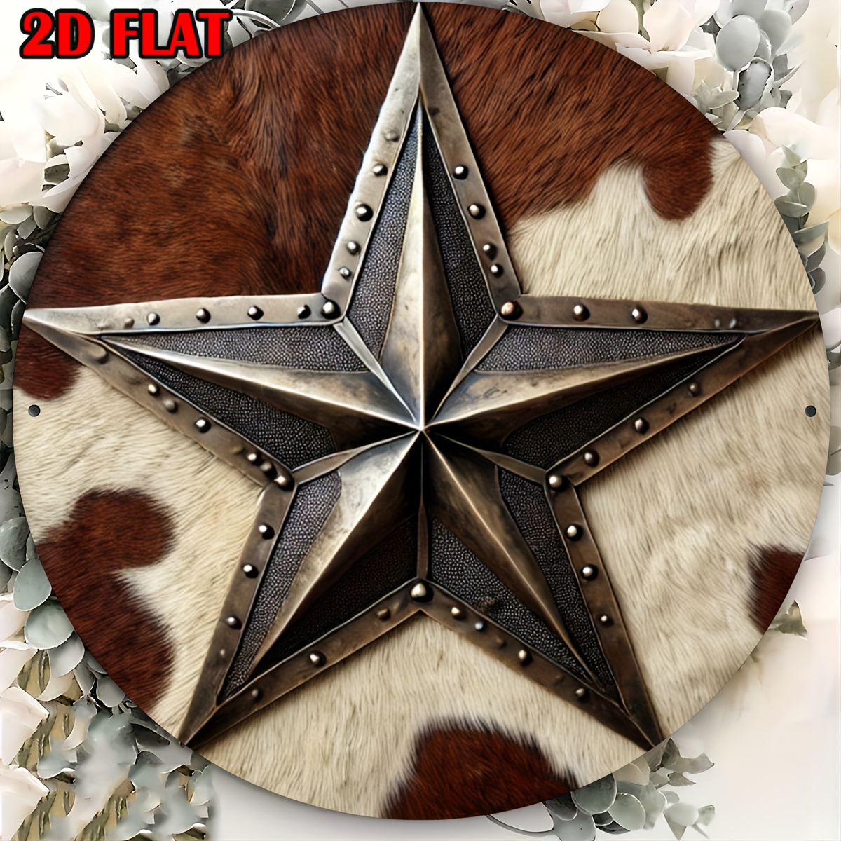 TEMU [2d Flat] Vintage Western Cowboy Star Metal Wall Art Sign - 7.8 Inch Round Aluminum Decorative Plaque With Intricate, Durable Indoor/outdoor Hanging For Decor, Western Home Decor, Room Decor