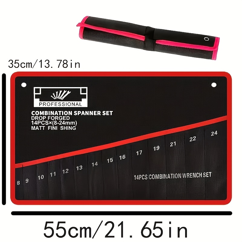 TEMU 1pc 14-pocket Double-ended Wrench Tool Storage Bag – Durable Material, Portable Tool Bag, Suitable For Garage, Basement Tool Storage, Industrial