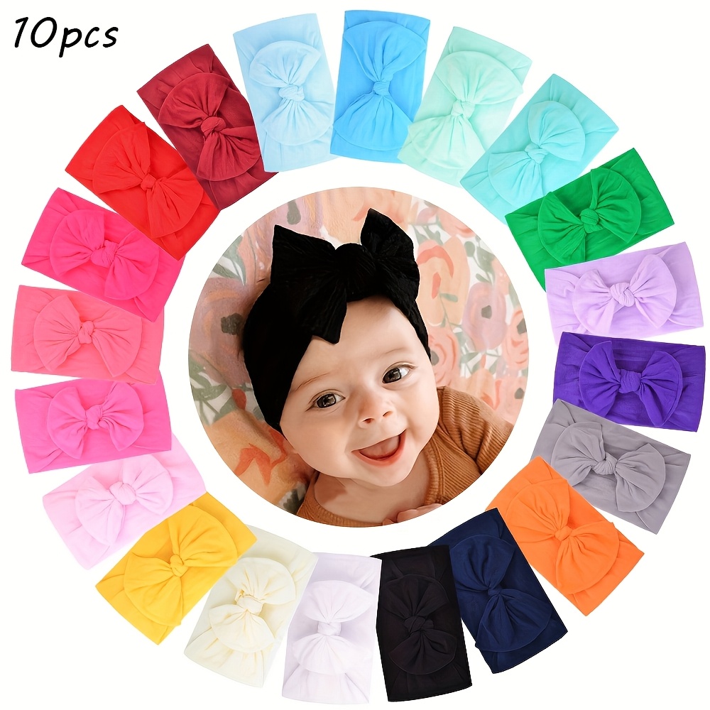 E-shop 20/10 Stück zufällig sortierte Morandi-Farben Schleifen-Haarbänder, weich und schädigt das Haar nicht, Nylon-Haarband, Haar-Accessoires für die