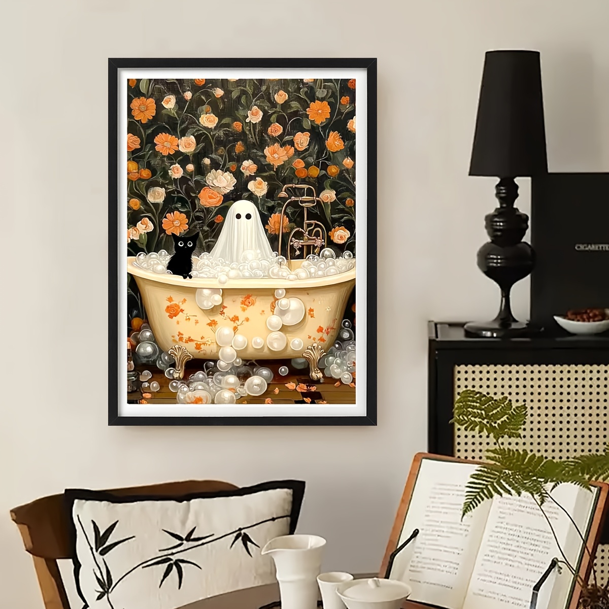 Halloween Printed Cross-Stitch Kit with Bathtub Ghost Pattern