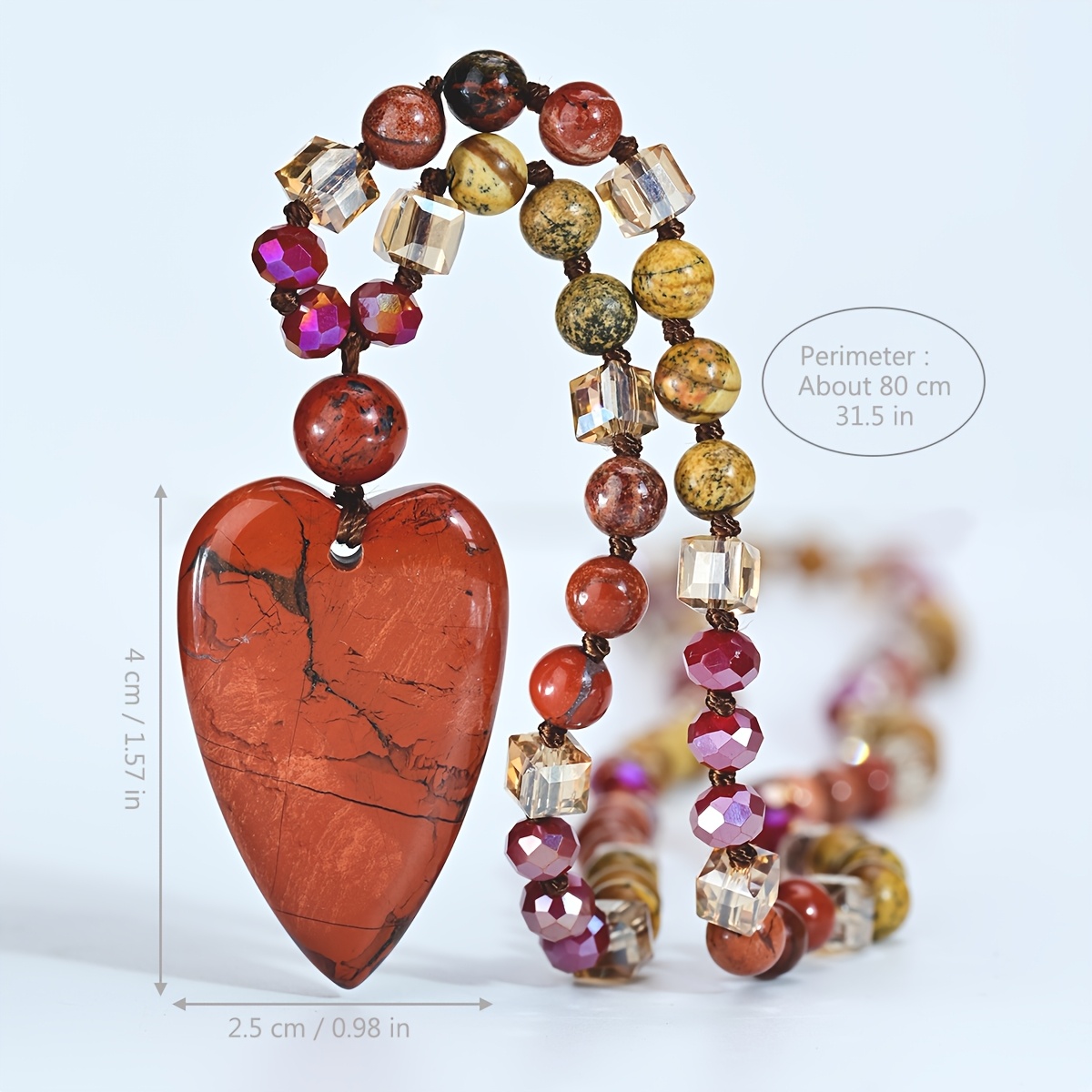 Men's Vintage Bohemian Red Jasper Heart Pendant Necklace