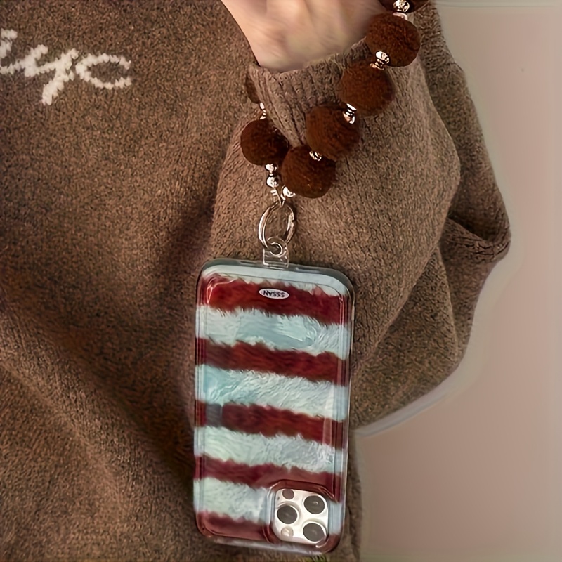 TEMU Phone Case: Large Hole Swirl Leopard Print Full Coverage Anti-drop Protective Soft Case With Brown Plush Chain, Suitable For Iphone