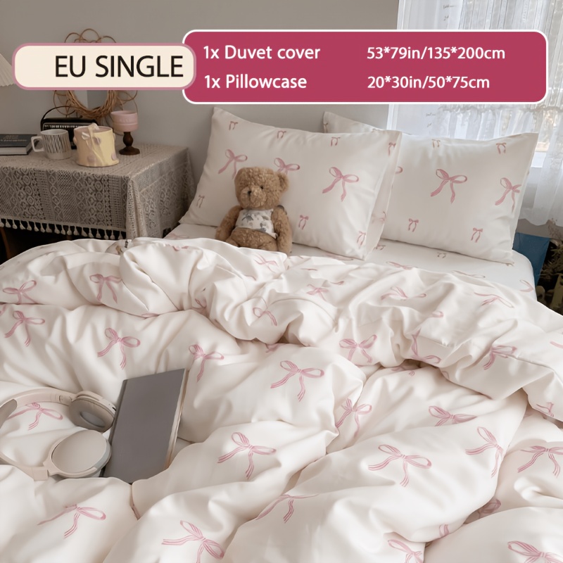 TEMU 2/3pcs Black/pink Small Bow Duvet Cover Set, Standard Reactive Print 3pcs Set (duvet Cover   2 Pillowcases, No Pillow Insert),