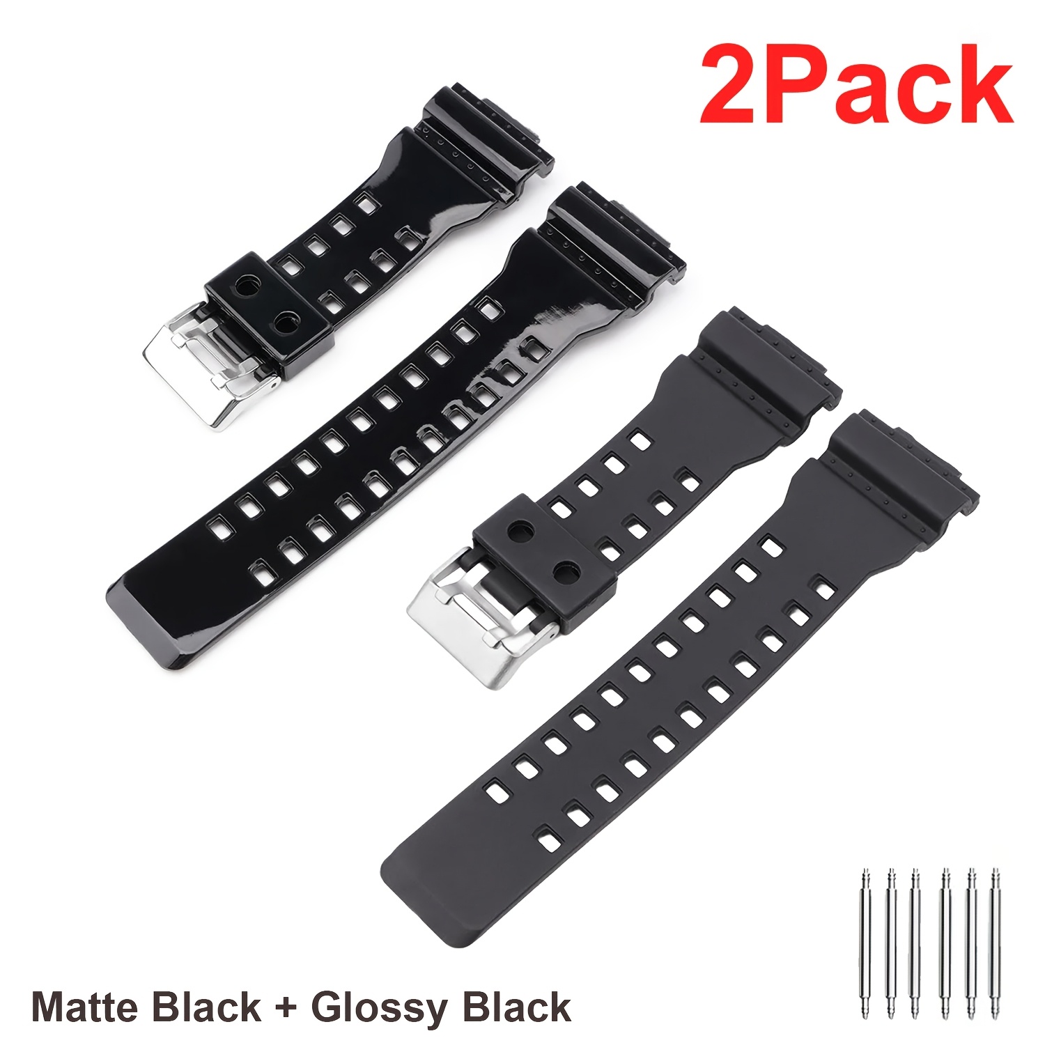 TEMU 2pcs 16mm Silicone Watch Straps, Replacement Watch Bands For Men With Spring Bars, Compatible With Ga-110, Ga-100, Ga-120, Ga-200, Ga-300,