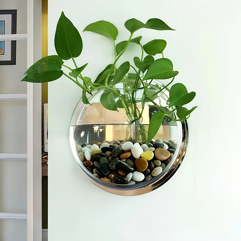 

-mounted Hydroponic Green Plant Planter, Modern Round Decorative Vase, Transparent, Plastic, Suitable For Indoor And Outdoor Use