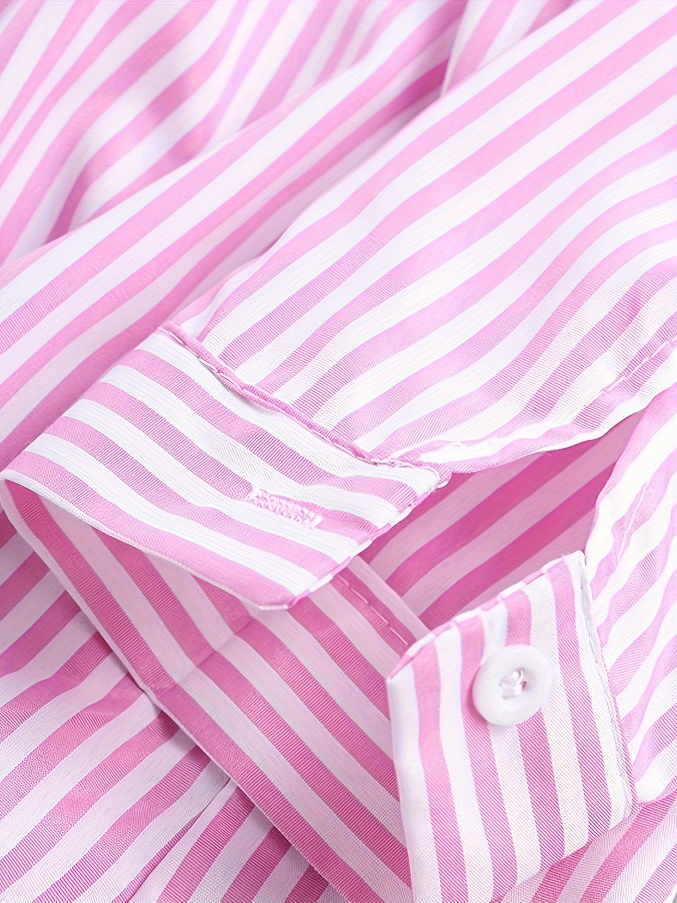 womens casual striped long sleeve button up shirt polyester machine washable non stretch fabric details 5