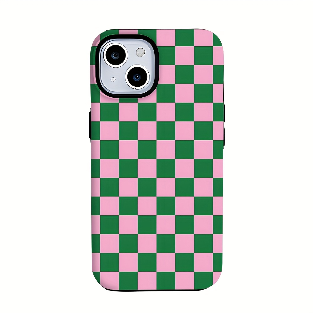TEMU Phone Case: 1pc Christmas Green And Pink Pattern Chic -one Film Case - Tough, Dual Layered Case For Durable, Drop-proof - For Iphone