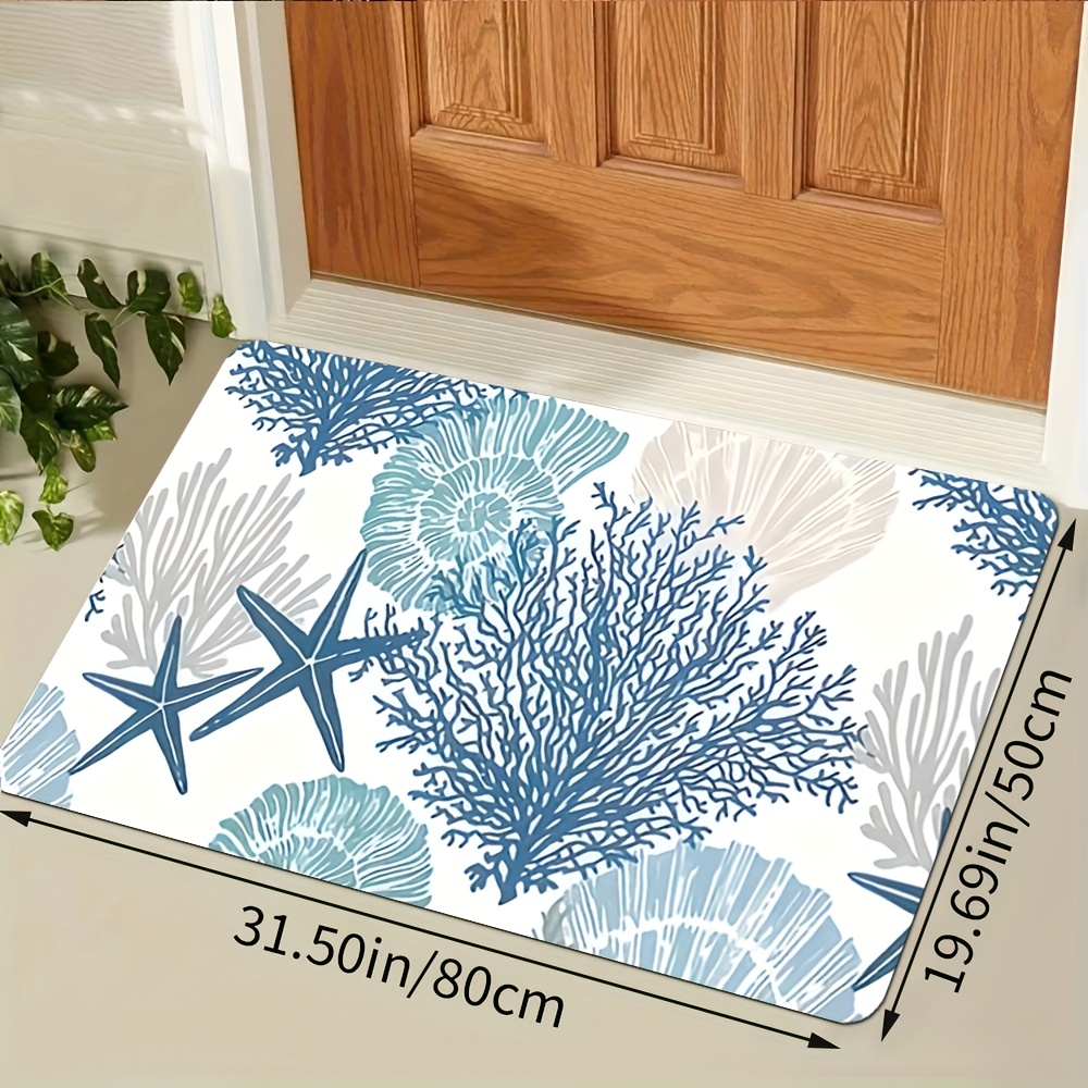 TEMU Zerbino con Motivi Marine e , con Stampa Blu e Marine e - , Lavabile in Lavatrice, per Decorazioni Domestiche, Spazi a Tema o Spiaggia, Tappeto