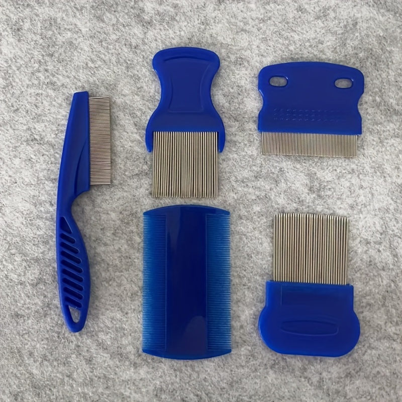 5 piece stainless steel flea and lice comb set round toothed double sided suitable for small medium and large pets   gift for halloween christmas and new year