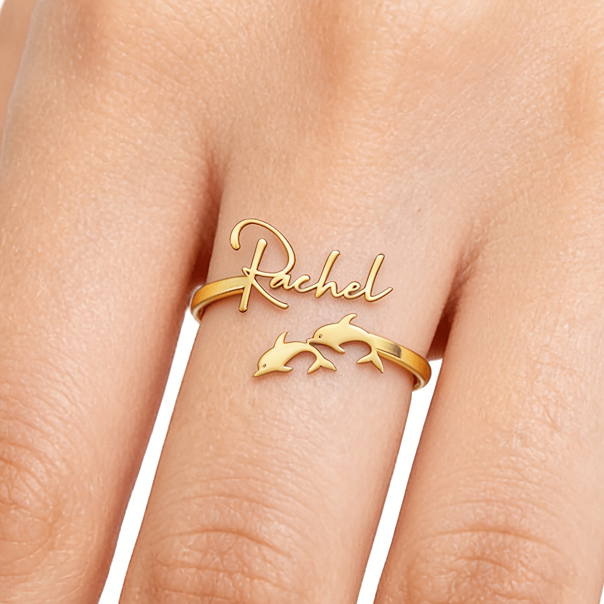 TEMU 1pc Custom Name , Women's Fashionable Elegant Personalized Stainless Steel Nameplate Ring; Classic Custom Ocean Animal Jewelry; Women's Custom