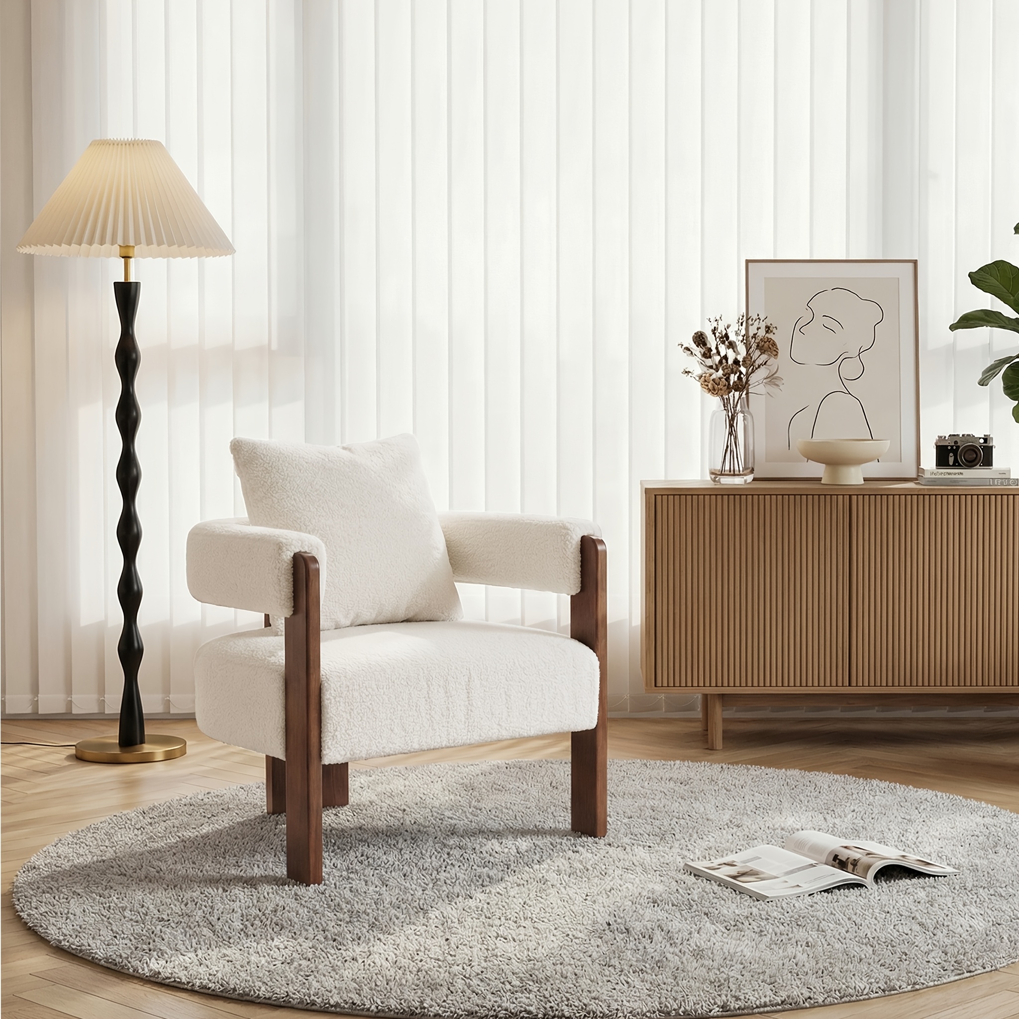 TEMU 1pc Single Sofa Chair, Modern Upholstered Accent Armchair With Solid Wood Legs With A Throw Pillow For Living Room Bedroom