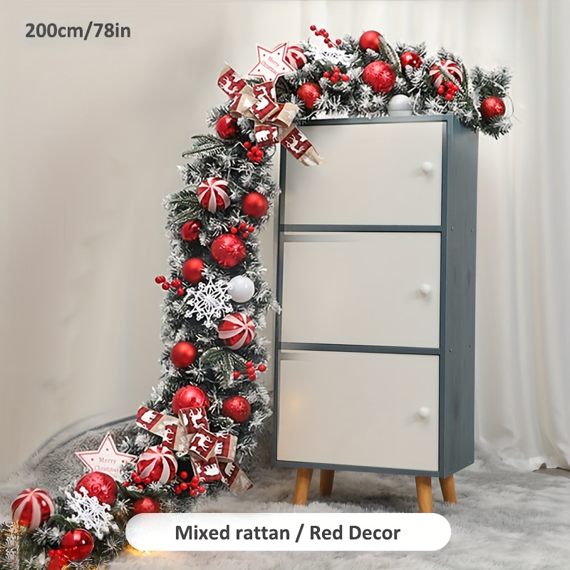 2-meter Christmas Vine, With Christmas Balls, Pe Spray Mixed Vine [red/golden/pink Decorations]