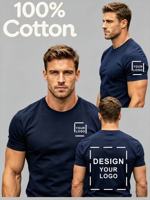 customized item mens pure 180g short sleeve t shirt 3 part customization chest and back sleeve customizable logo pattern summer breathable comfortable gift for work uniform group wear souvenir