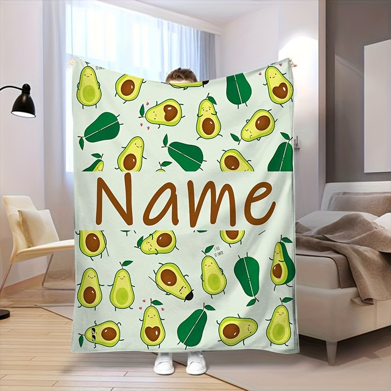 

Customizable Name Avocado Print Flannel Blanket - Contemporary Style, Machine Washable, Hypoallergenic, All-season Cozy Lightweight Throw For Sofa, Bed, And Gift - Digital Print Soft Polyester Bedding