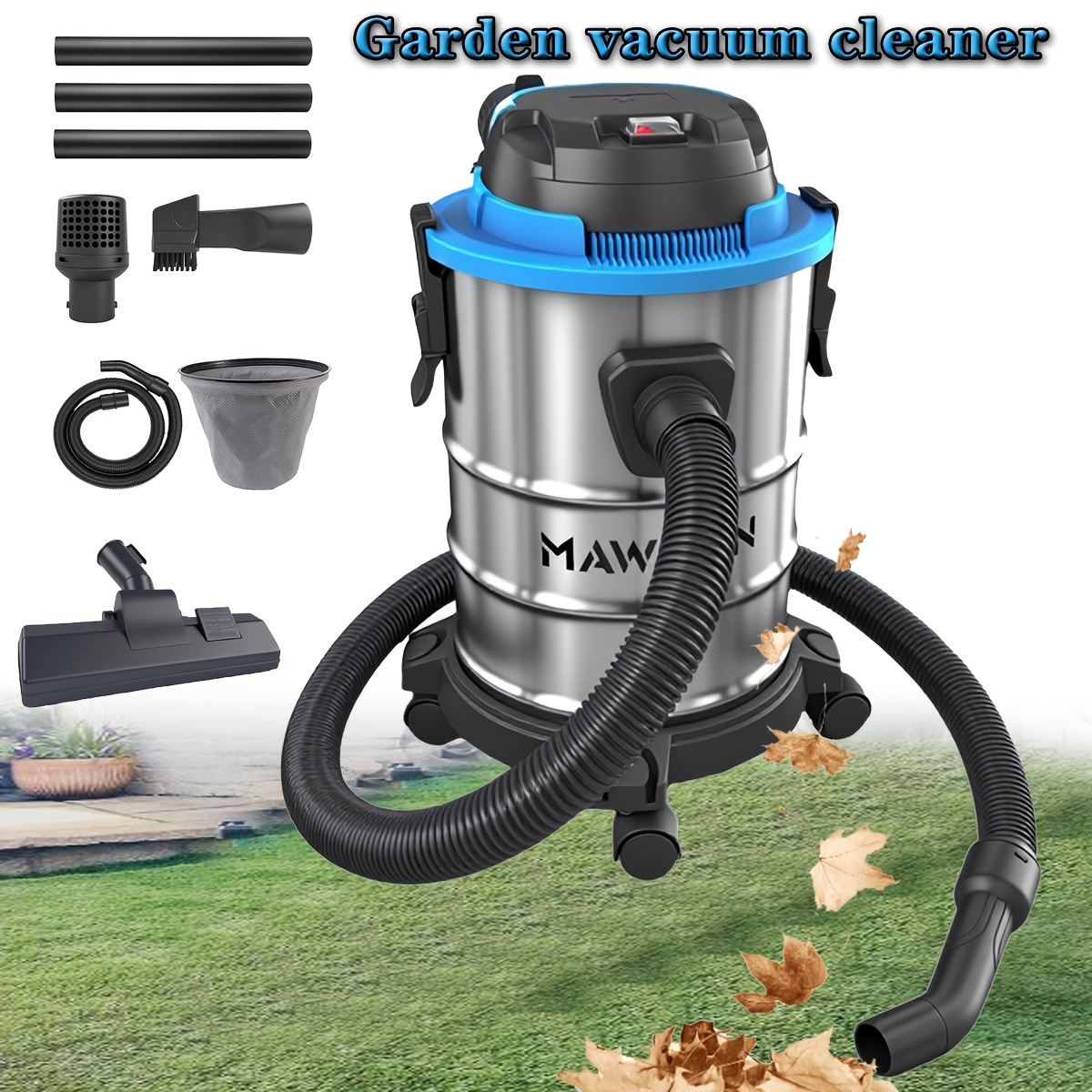 46kpa Garden Vacuum Cleaner, 900w 3-in-1 Wet/dry Cleaner 20l, With Blowing Function And Drying System, Bagless, Stainless Steel, For Basement, Garage, Kitchen, Patio