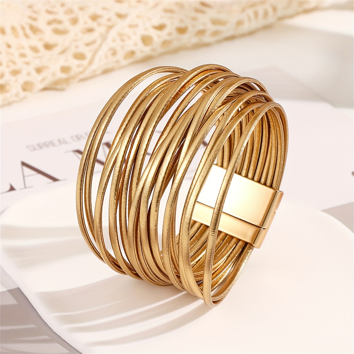 Image of 1pc Bohemian Style Pu Bracelet, High-quality Contrast Bangle Jewelry