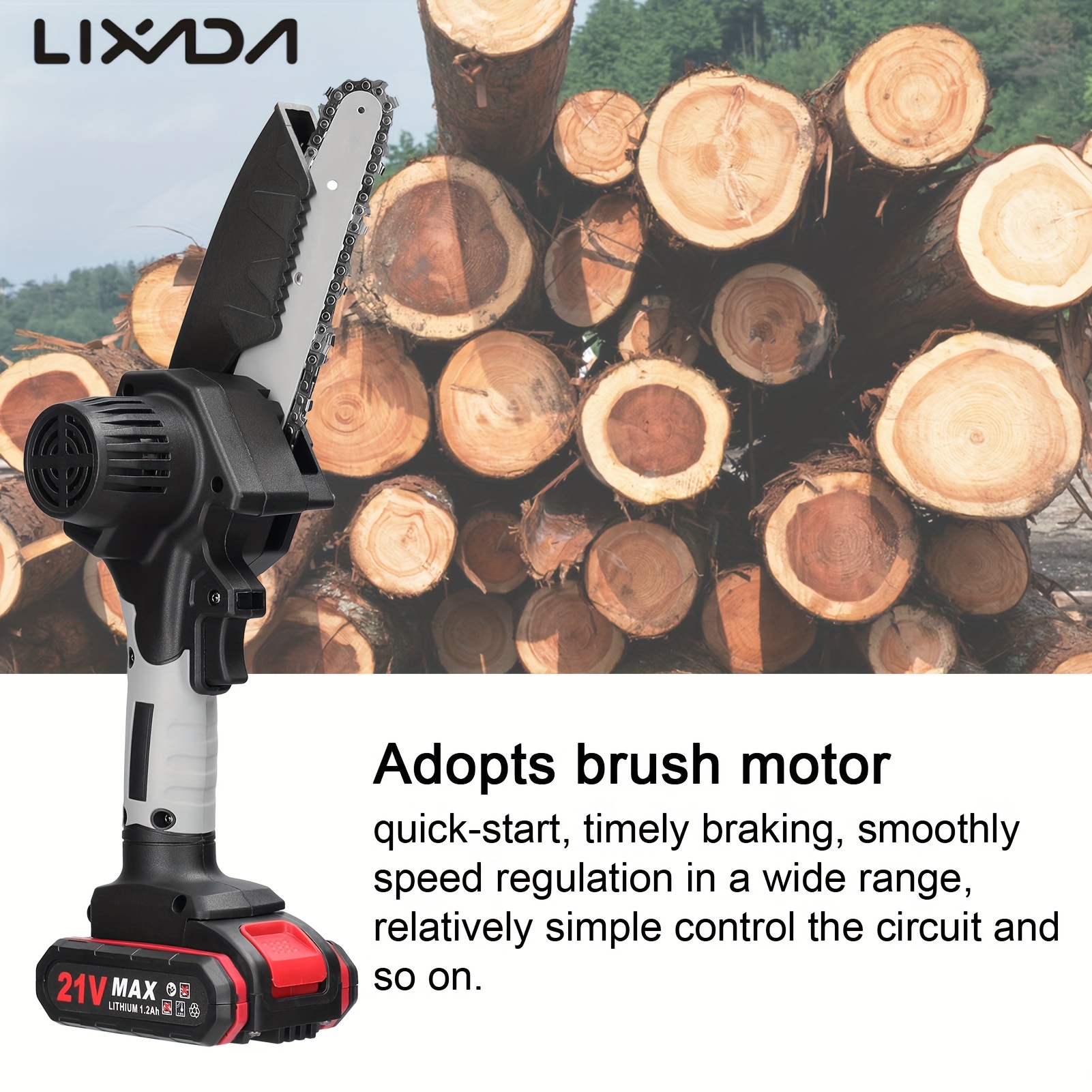 

LIXADA 21V 6 pouces Scie à élaguer électrique portable Petite tronçonneuse à bois fendue Brosse Moteur Outil de travail à une main