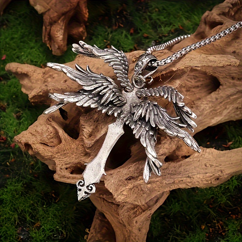 vintage style pendant necklace six winged angel cross - Temu