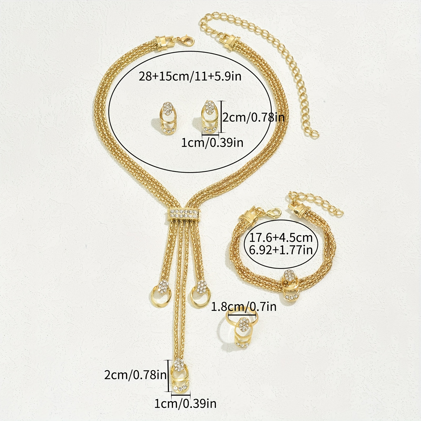 a 4pcs set of stylish bridal wedding party jewelry luxurious high end prom additions including a necklace bracelet earrings and rings Product details 4
