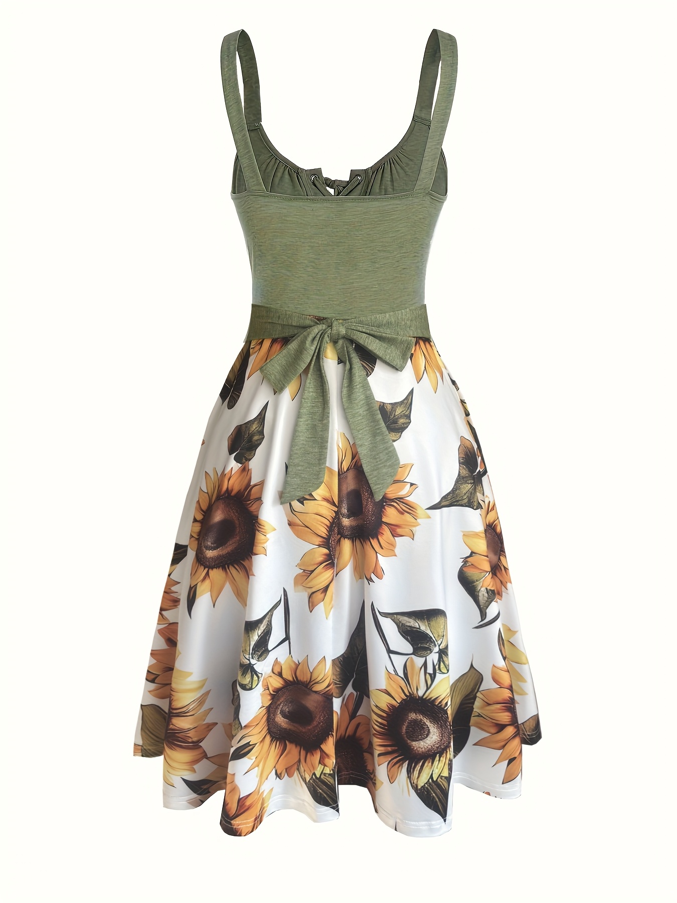 womens sunflower print v neck dress tie front detail - Temu