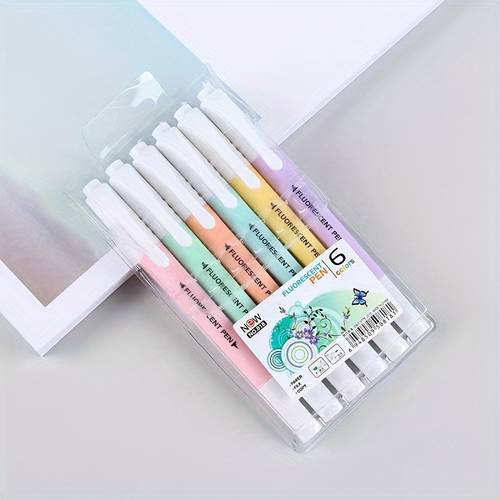 6pcs macaron pastel highlighters with chisel flexible for use