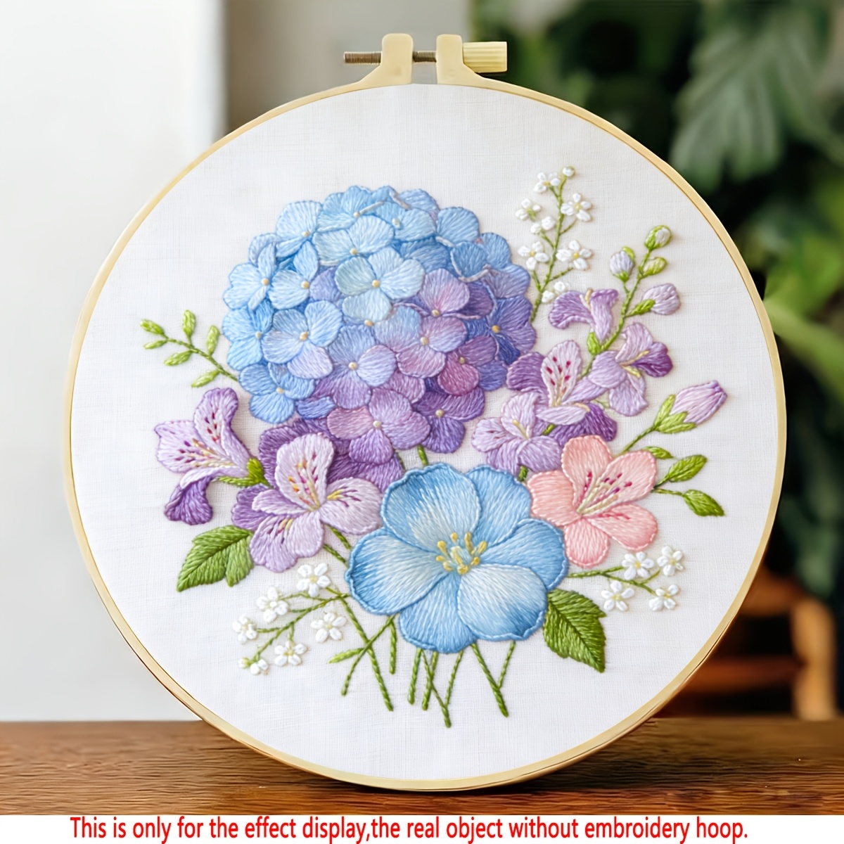 TEMU 1 Set Of Printed Embroidery Kit - Gradient Hydrangea + Violet Pattern, Diy Embroidery Kit For Adult Beginners And Diy Embroidery Enthusiasts.