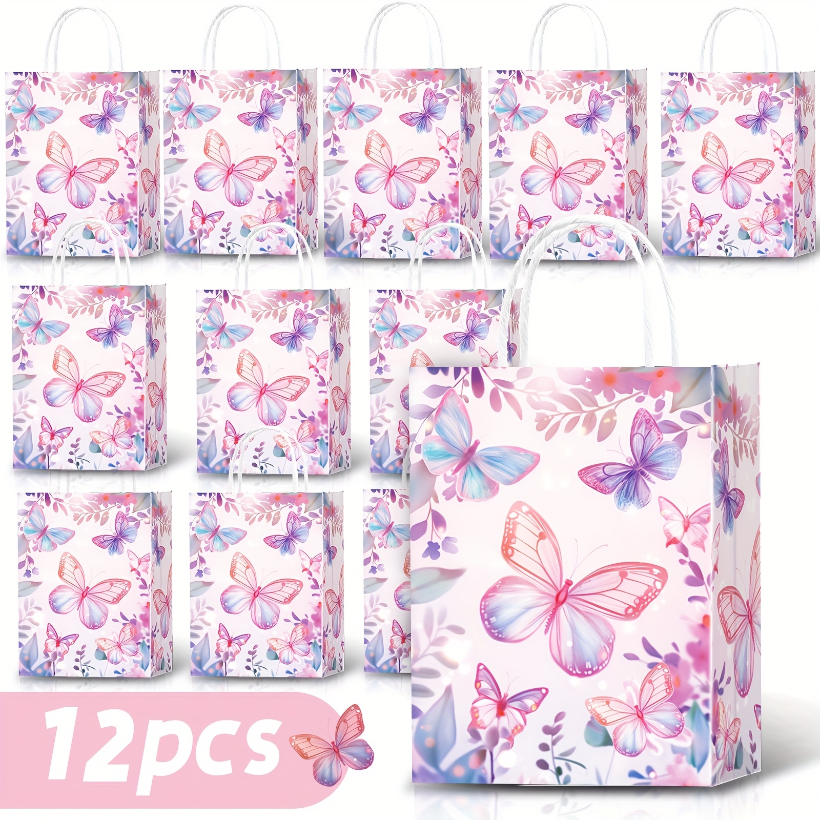 E-shop 12 Stück Schmetterling Party Geschenktüten Geburtstag Papiertüten Bunte Begleiter Geschenktüten Schmetterlingsthema Partyzubehör Hochzeitsparty