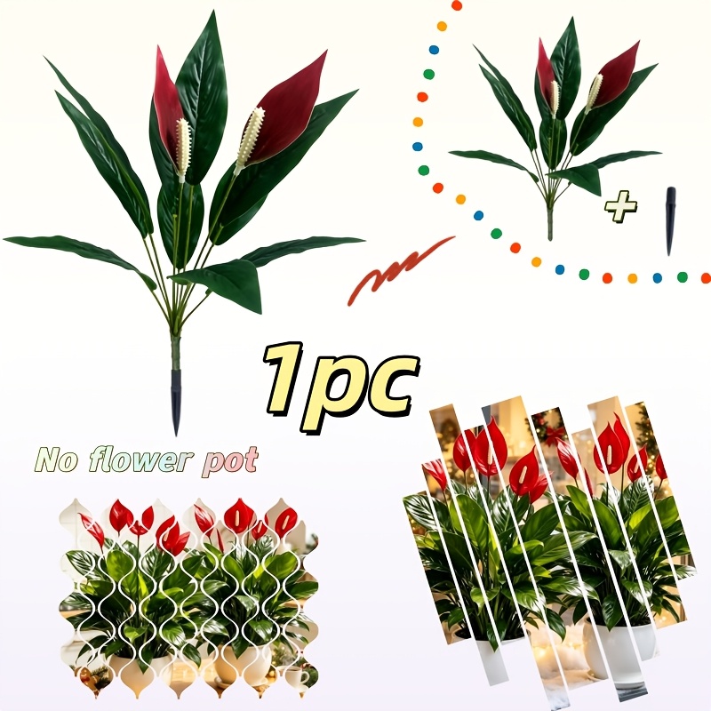 TEMU 1pc - All-scene , High-simulation Red Phoenix Flower Tree (with Ground Plug) Fresh Natural Easy Grand, Indoor Outdoor Mixed Scenery , Scenery,