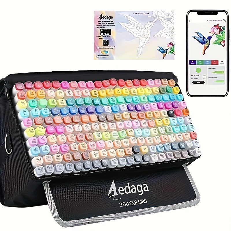 

200 Colors Markers With Free App, Dual Tip Art Markers With Case For Artists. Based Markers For Coloring Painting Sketching And Drawing, Great Gift.