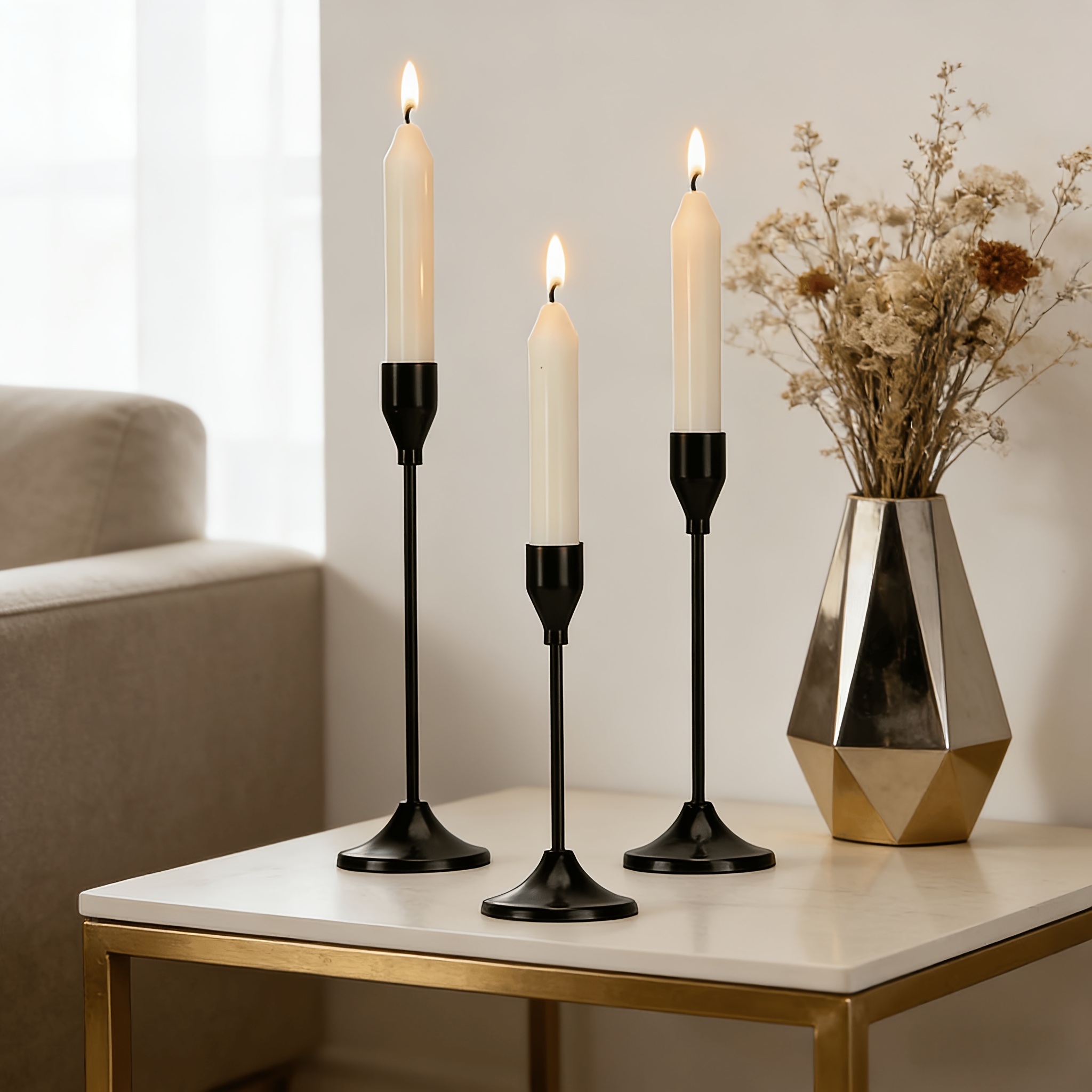 TEMU 3pcs Black Candle Holders For Christmas And Halloween Table Decor, Dinner Photo Props, Wedding Anniversary Decorations, Home And Hotel Decor,