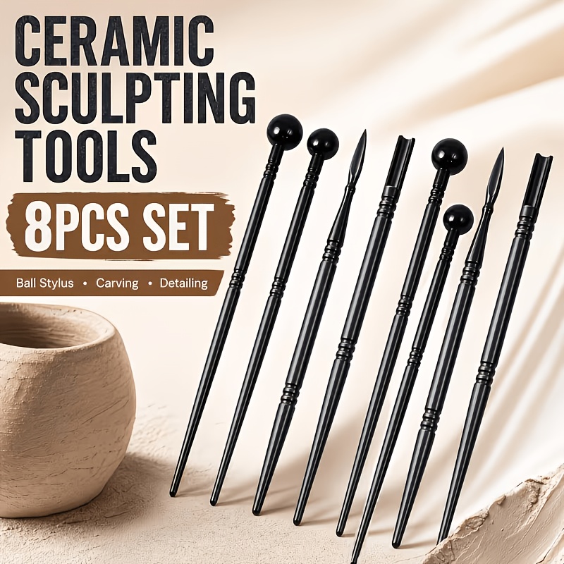 TEMU Ensemble d'outils de sculpture de poterie 8 pièces, outils de détail en céramique pour , la sculpture, le polissage et le traitement fin, kit de