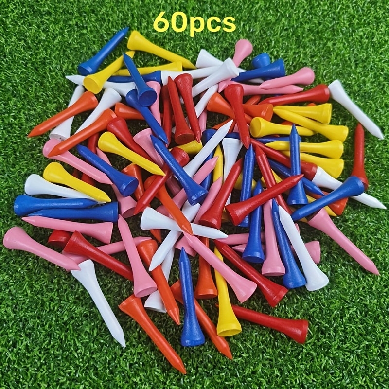 60pcs Of Assorted Color Wooden Golf Tees, Perfect For Your Golfing Needs