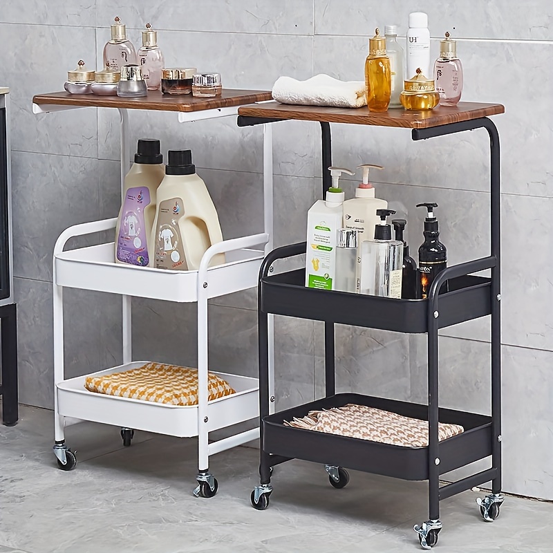 

1pc 3-tier Utility Rolling Trolley Cart Holders With Large Storage Rack And Metal Wheels For Office Kitchen Bedroom Bathroom