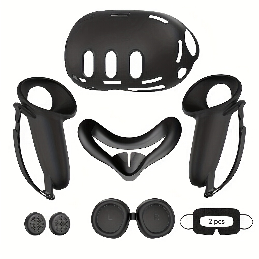 TEMU 6 Sets Combo Virtual Reality Vr Accessories For 3, Compatible With Quest 3 Wrist Strap Grip Silicone Sleeve, Lens Cap, Main Unit Protector,