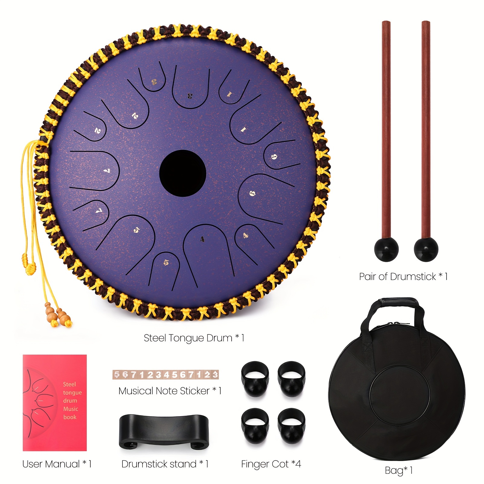 

Gecheer 14 Inch 14-tone Carbon Steel Tongue Drum C-key Hand Pan Drums With Drumsticks Percussion Musical Instruments