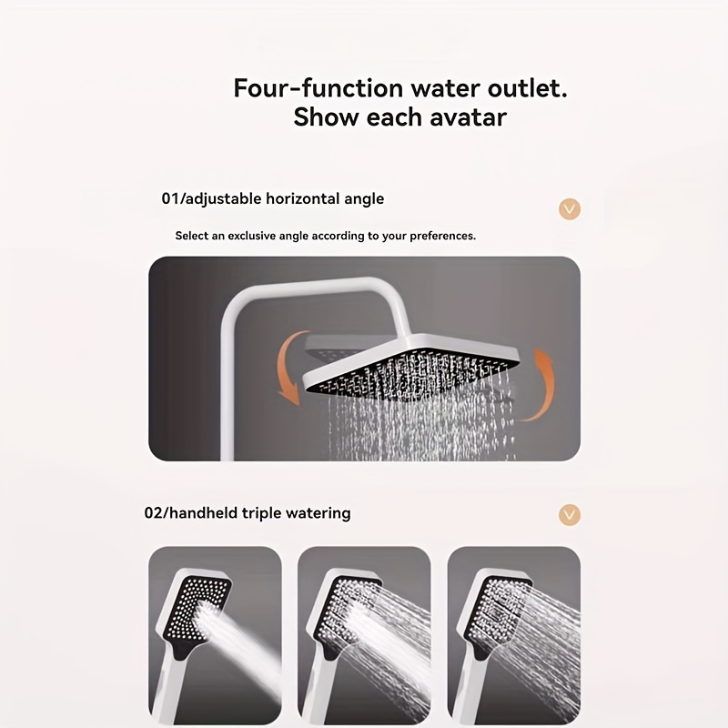 Luksusowy System Panelu Prysznicowego z Metalowym Panelem i Natryskami - Montaż Ścienny & Wiszący, 4-trybowa Przełączka Klucz Pianina, Prostokątny Deszcz Odpływowy & Ręcznie Uchwytany Dysza, Pełne Pokrycie Ciała, Wykończenie Bez Farby, Wysokiej Jakości Nieelektryczna Obsługa, Akcesorium Łazienkowe