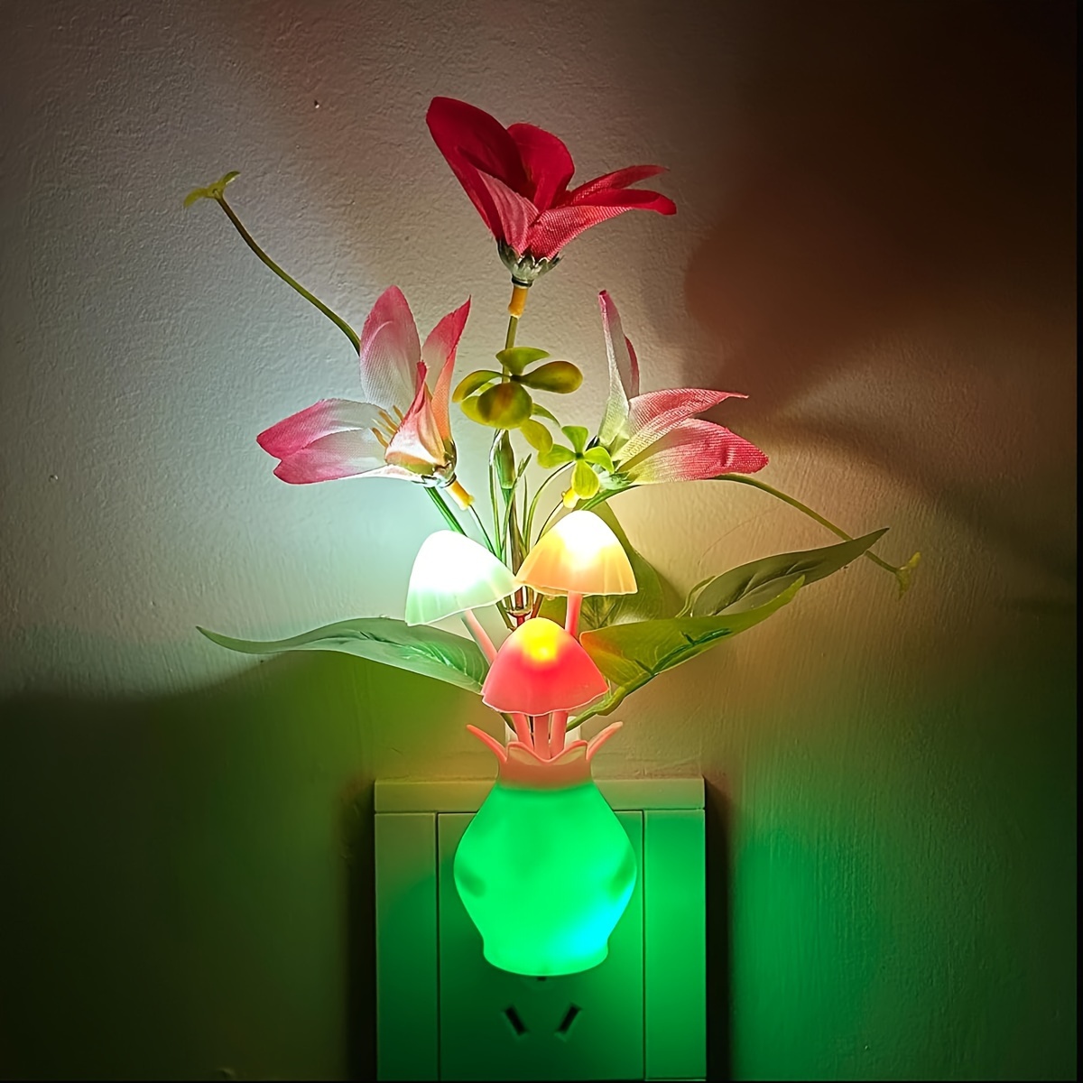 

Audeanor Led Mushroom & Lily Night Light With - Wall-mounted, Flower Lamp For Bedroom, Hallway, Stairs - Plug-in, Non-waterproof, 110v-130v, Mushroom Lamp For Bedroom