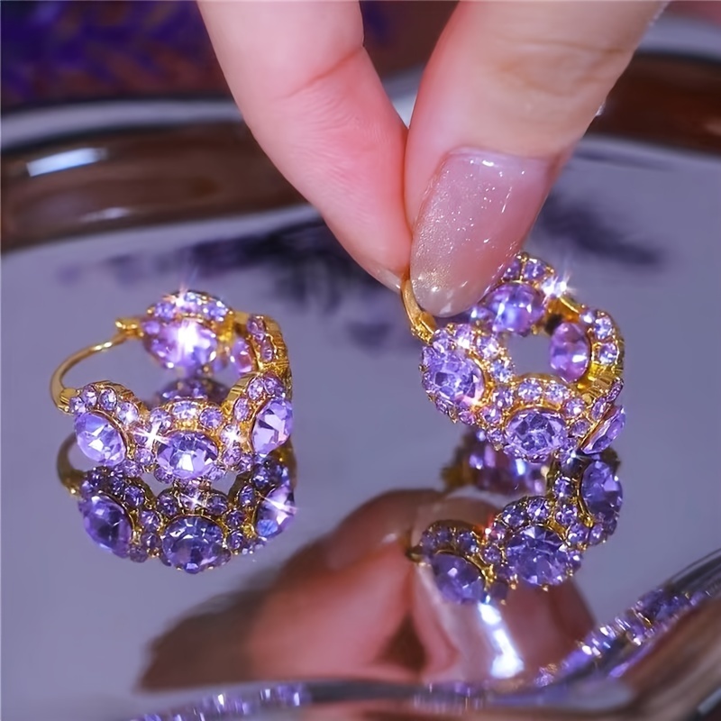 TEMU Boucles d'oreilles cerclées élégantes de luxe en synthétique violet pour femmes, boucles d'oreilles de fête , cadeaux de bijoux