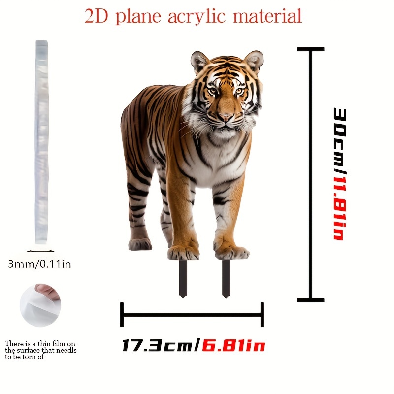 

Charming Acrylic Tiger Garden Stake - Durable Outdoor Yard & Lawn Decor, Perfect For Patio, Farm, And Campus