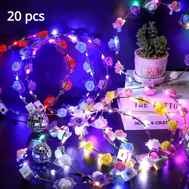 20 Led Flower Crown Set - Glowing Headbands Perfect For Christmas And Halloween, Luminous Garlands Ideal For Weddings Beach Parties And Birthday Celebrations