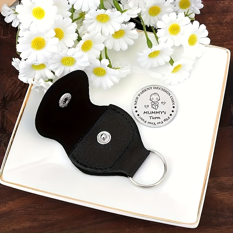 TEMU 1pc Stainless Steel Double-sided Round Pocket Token Coin, Letter Theme, Novelty Decision Coin For New Parents, Decorative Keychain With Ring