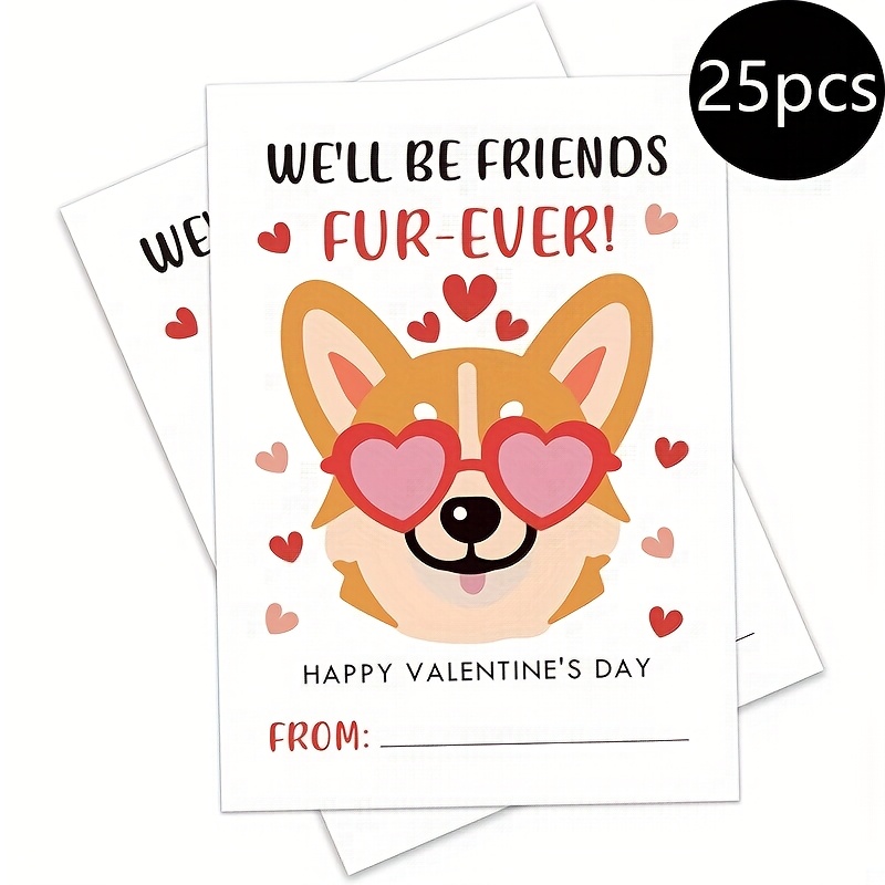 

25pcs Valentine's Day Cards For - Dog-themed With Gift Tags,