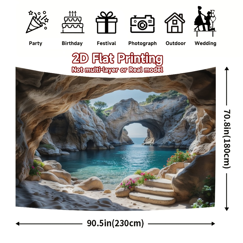 Toile de Fond Magique pour Fête Grotte Bleue Marine 1pc - Décoration Murale en Polyester Durable avec Eaux Turquoises Vibrantes et Verdure Exubérante, Parfaite pour Cabines Photo, Anniversaires, Mariages et Événements Saisonniers