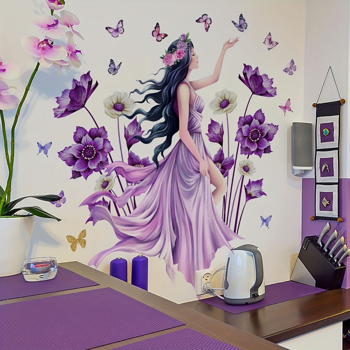 

Contemporary Purple Floral & - 2 Sheet Set (30*90cm Each), Pvc Self-adhesive Wall Art Stickers For Living Room Bedroom Decor, Detachable Irregular-shaped Flower Theme Wall Murals Ms2489-kq