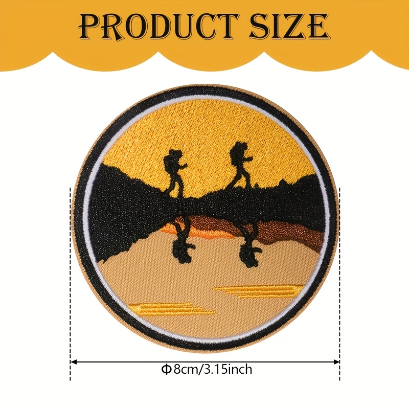 TEMU 1pc Of 2d Flat Outdoor Adventure Hiking Embroidered Patch, Suitable For Ironing Or Sewing Clothing, Jackets, Shoes, Hats, Backpacks, And Luggage