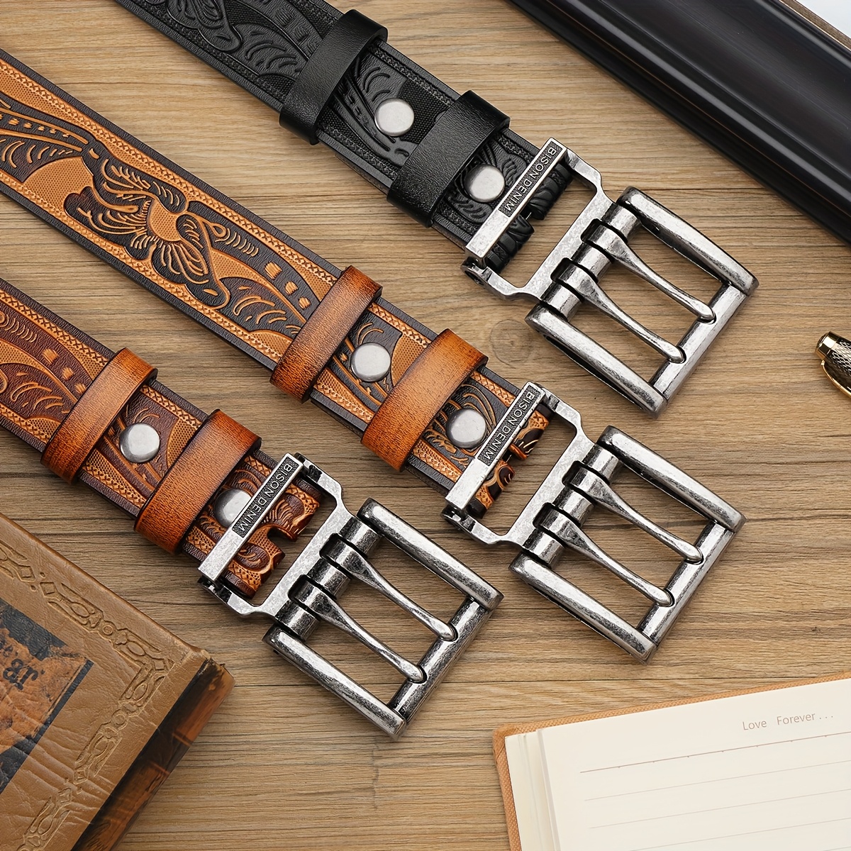 mens second layer cowhide pin casual belt durable - Temu display picture 1