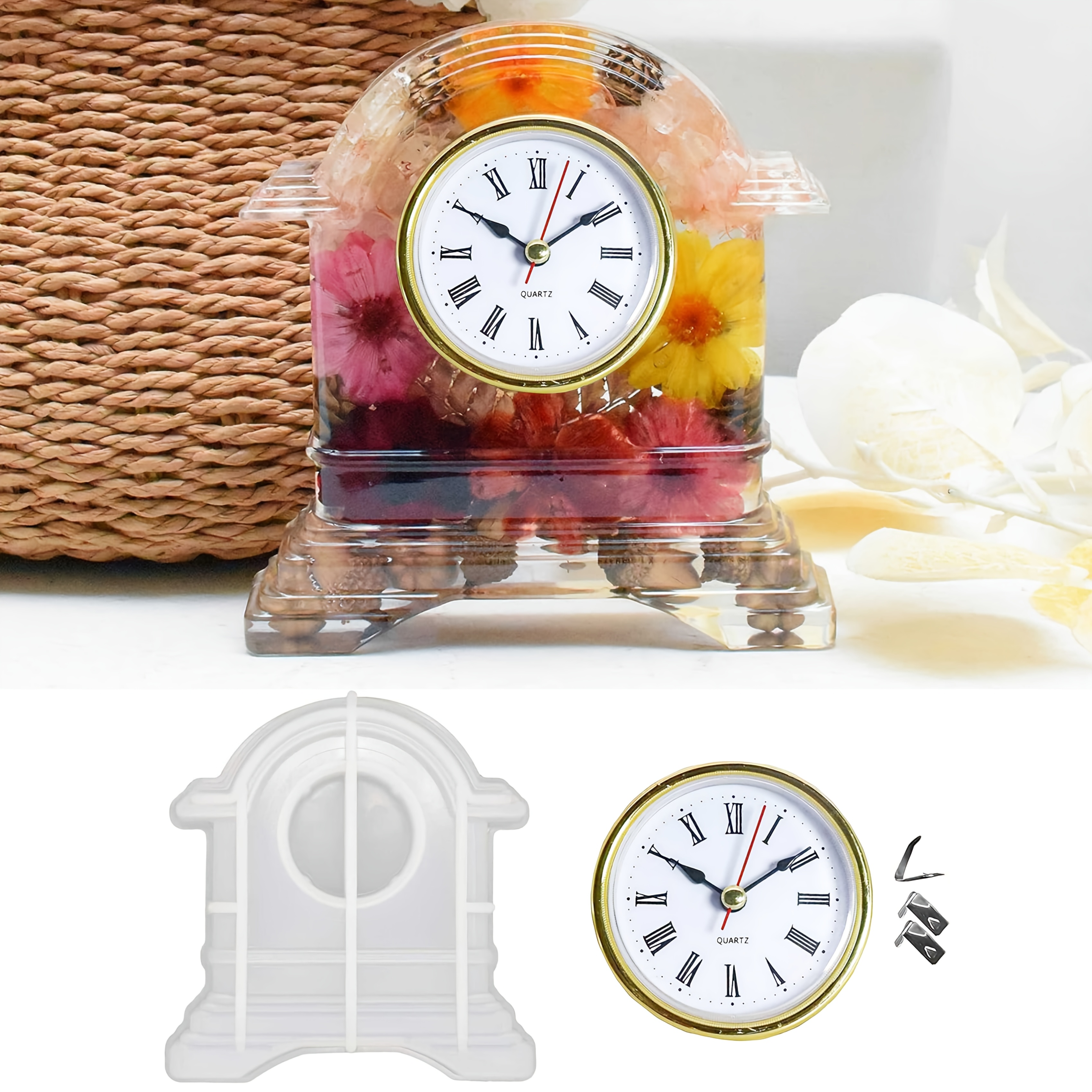 

Vintage Resin Clock Mold Kit, Resin Casting, Clock Making Supplies, With Plastic Mold & Clock, For Home Decor, Creative Holiday Gift, With No Battery Included (aaa Battery Powered)