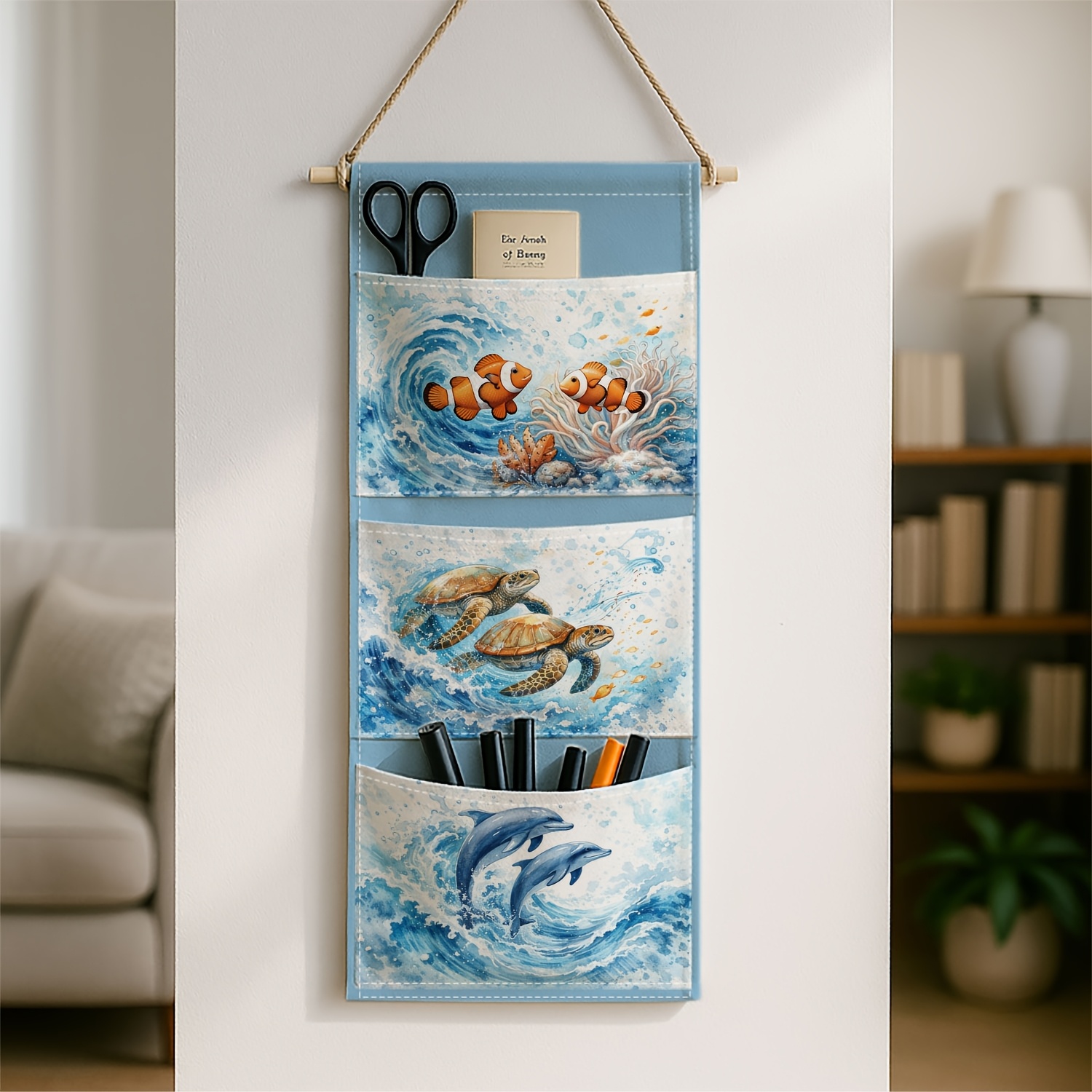 TEMU 1pc Coastal Ocean Animal Wall-mounted Storage Bag Hanging Organizers Dolphin Turtle Fish Sea -efficient Door/wall Cabinet Additions Perfect For