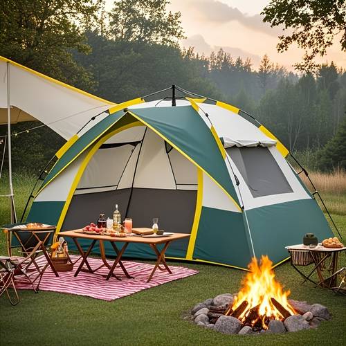 automatic instant setup camping tent 1 3 3 4 person tent with dual doors mesh windows windproof lightweight green beige tent for camping hiking hunting travel outdoor shelter campers accessories camping tent gift