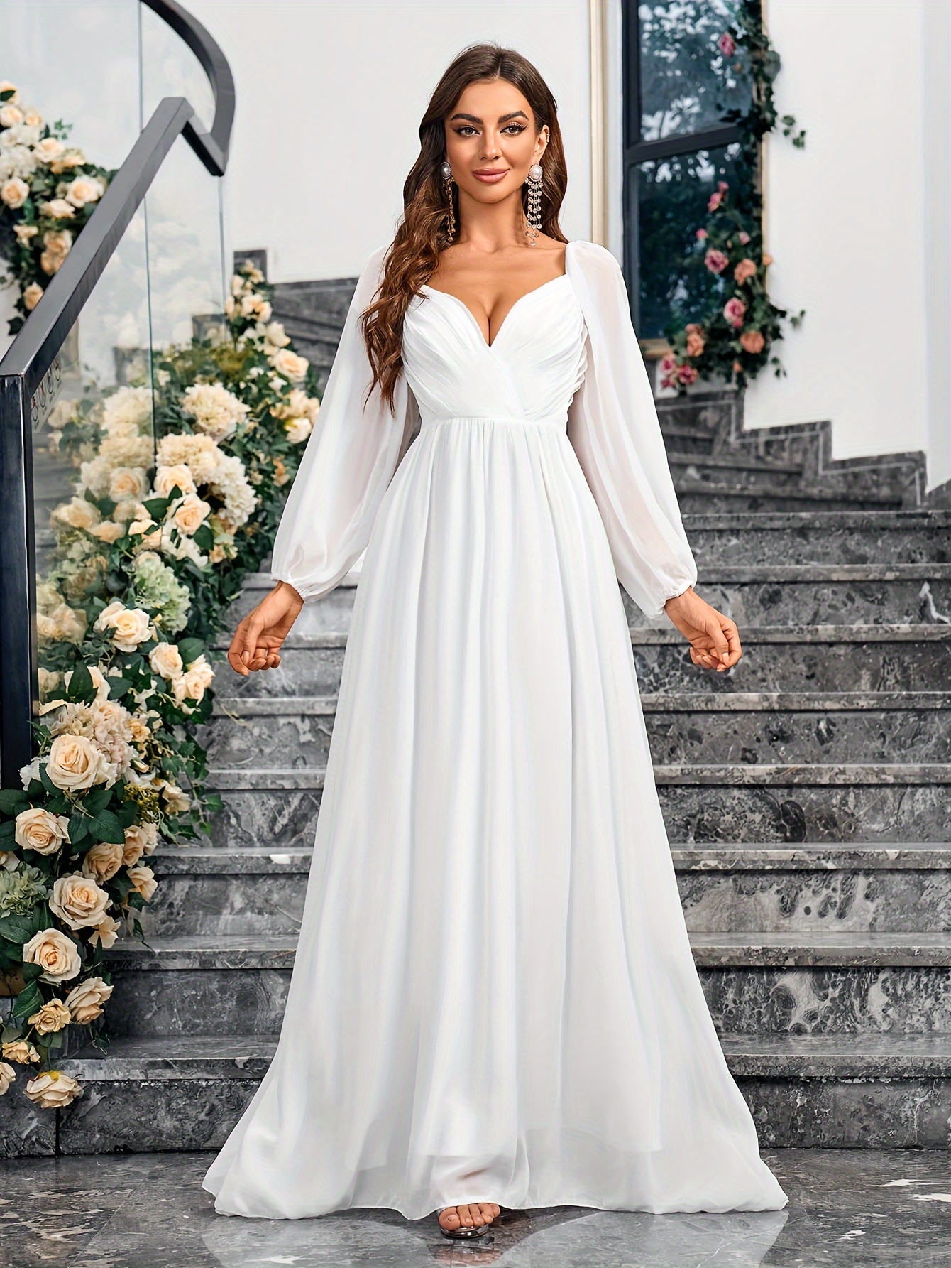 Long white chiffon dress hotsell